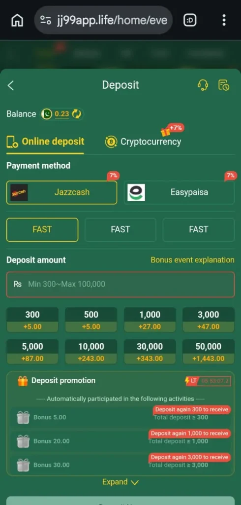 jj99 game deposit method